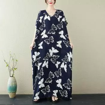 DIMANAF 2024 платье больших размеров женское летнее платье с v-образным вырезом богемный свободный макси-платье большого размера с цветочным принтом 5192A One Size