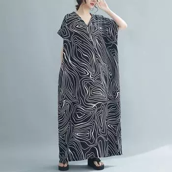 DIMANAF 2024 платье больших размеров женский летний сарафан с v-образным вырезом в богемном стиле с цветочным принтом свободное большое платье макси большого размера 9395