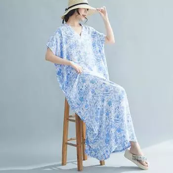 DIMANAF 2024 платье больших размеров женское летнее платье с v-образным вырезом богемный свободный макси-платье большого размера с цветочным принтом 9392