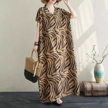 DIMANAF 2024 платье больших размеров женское летнее платье с v-образным вырезом богемный свободный макси-платье большого размера с цветочным принтом 713 One Size