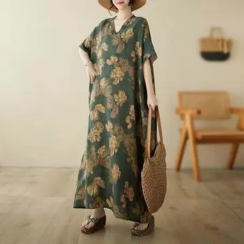 DIMANAF 2024 платье больших размеров женское летнее платье с v-образным вырезом богемный свободный макси-платье большого размера с цветочным принтом 9061