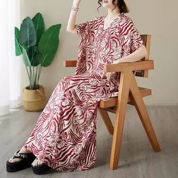 DIMANAF 2024 платье больших размеров женское летнее платье с v-образным вырезом богемный свободный макси-платье большого размера с цветочным принтом 9008