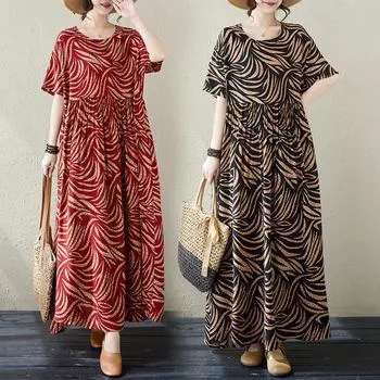 DIMANAF 2024, платье больших размеров, женское летнее платье с круглым вырезом, богемный свободный макси-платье большого размера с цветочным принтом 9010