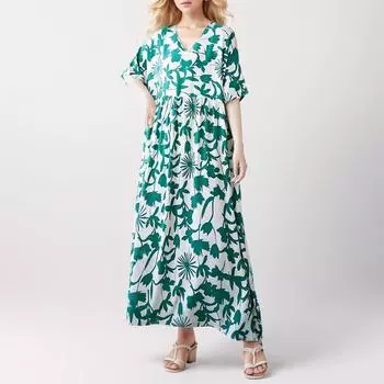 Dimanaf 2024 Платье больших размеров, летнее женское свободное платье с v-образным вырезом и коротким рукавом, макси с цветочным принтом, винтажное стильное базовое новое платье