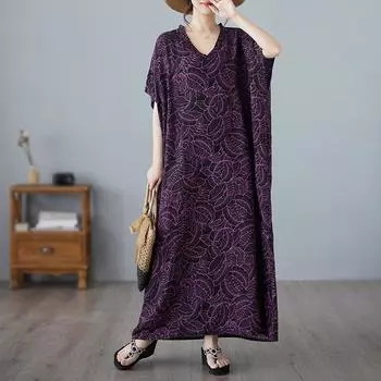 DIMANAF 2024 Платье больших размеров Женская одежда Лето с v-образным вырезом в богемном стиле с цветочным принтом Белый Элегантный сарафан Свободное платье макси больших размеров One Size