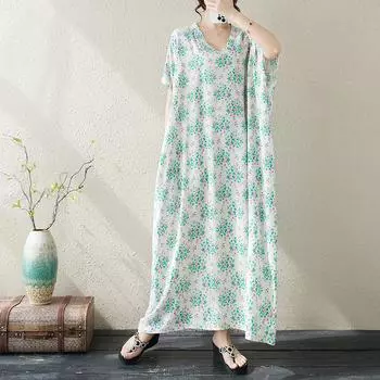 DIMANAF 2024 платье больших размеров женское летнее платье с v-образным вырезом богемный свободный макси-платье большого размера с цветочным принтом 5498 One Size
