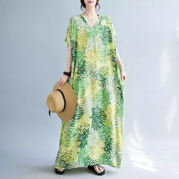 DIMANAF 2024 платье больших размеров женское летнее платье с v-образным вырезом богемный свободный макси-платье большого размера с цветочным принтом 5463 One Size