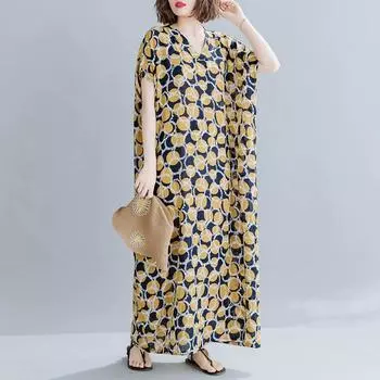 DIMANAF 2024 платье больших размеров женское летнее платье с v-образным вырезом богемный свободный макси-платье большого размера с цветочным принтом 1990 г.