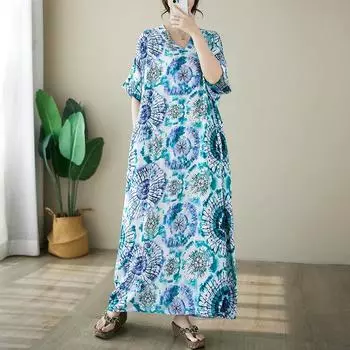 DIMANAF 2024 платье больших размеров женский летний сарафан с v-образным вырезом богемный свободный макси-платье большого размера с цветочным принтом 9022