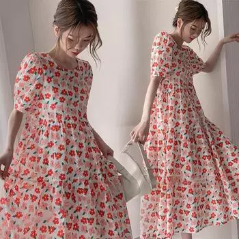 DIMANAF 2024 платье больших размеров женский летний сарафан с круглым вырезом длинное свободное платье макси с цветочным принтом большого размера