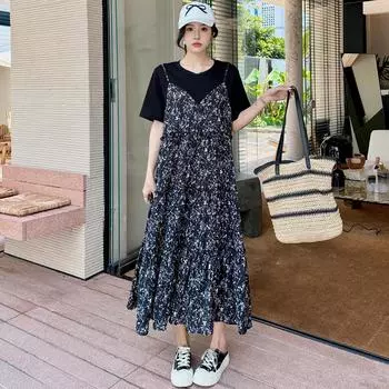 Dimanaf 2024 Платье больших размеров, летнее женское винтажное свободное платье с коротким рукавом, макси с цветочным принтом, базовый стиль, праздничное новое платье