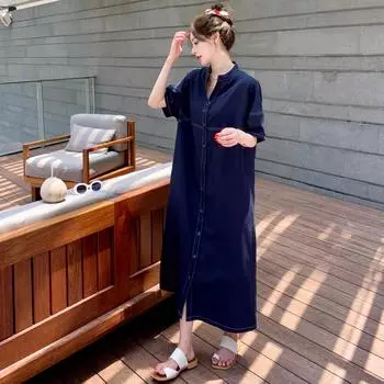 Dimanaf 2024 платье больших размеров, летнее женское винтажное свободное платье макси с коротким рукавом, однотонное праздничное новое повседневное платье