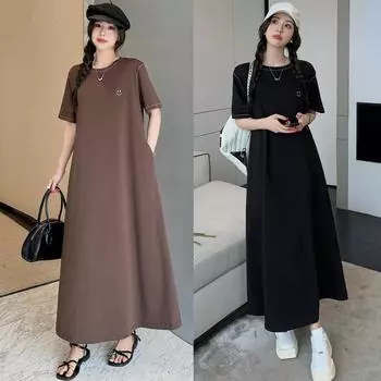 DIMANAF 2024 платье больших размеров, летнее женское платье с коротким рукавом, винтажное свободное платье макси, базовый стиль, однотонное праздничное новое платье