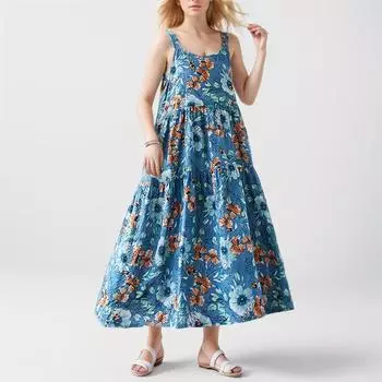 Dimanaf 2024 Платье больших размеров, летнее женское свободное платье без рукавов с цветочным принтом, пляжное модное винтажное базовое новое платье трапециевидной формы