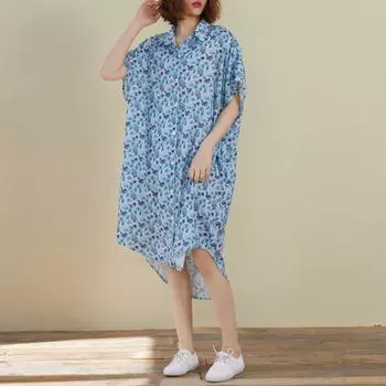 DIMANAF 2024 платье больших размеров, летнее женское свободное платье с цветочным принтом в винтажном стиле, праздничное новое длинное платье с короткими рукавами