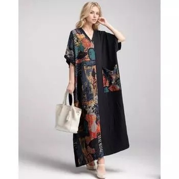 DIMANAF 2024 платье больших размеров женский летний сарафан богемный свободный макси-платье с цветочным принтом 4XL