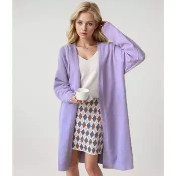 DIMANAF 2024 Плюс Размер Кардиган Свитер Пальто Базовый Осенний Женский Однотонный Длинный Фиолетовый Куртка Большого Размера Вязание Оверсайз Повседневный Свободный Свитер