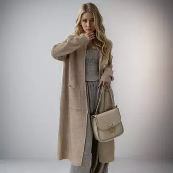 DIMANAF 2024 Плюс Размер Кардиган Свитер Пальто Базовая Молния Осенний Женский Однотонный Длинный Фиолетовый Куртка Большого Размера Вязание Оверсайз Повседневный Свободный Свитер