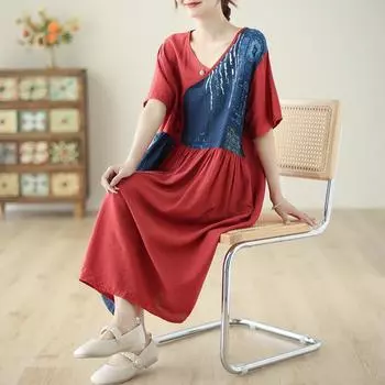 DIMANAF 2024 плюс размер, летнее новое длинное платье с v-образным вырезом, пляжное женское платье с цветочным принтом, праздничная мода, повседневные свободные женские платья