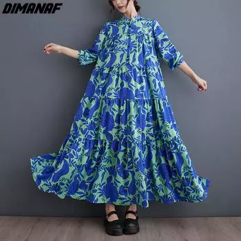 DIMANAF 2024 плюс размер летнее платье-рубашка женское свободное пляжное женское длинное платье макси повседневное модное платье трапециевидной формы
