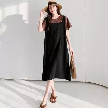 DIMANAF 2024 плюс размер летнее платье-футболка с коротким рукавом повседневное женское хлопковое винтажное базовое платье тонкое длинное свободное модное платье