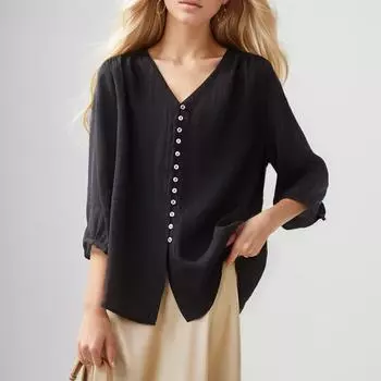 Dimanaf 2024 плюс размер, новая летняя блузка, модная рубашка, женская рубашка, повседневные однотонные тонкие свободные топы с v-образным вырезом, футболки