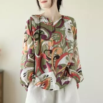 Dimanaf 2024 плюс размер, новая летняя блузка с цветочным принтом, модная женская рубашка, свободная рубашка с коротким рукавом и v-образным вырезом, повседневные топы, футболки