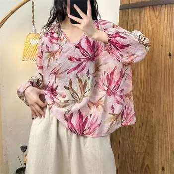 Dimanaf 2024 плюс размер новая летняя блузка с цветочным принтом модная рубашка женская свободная рубашка с коротким рукавом повседневные топы футболки