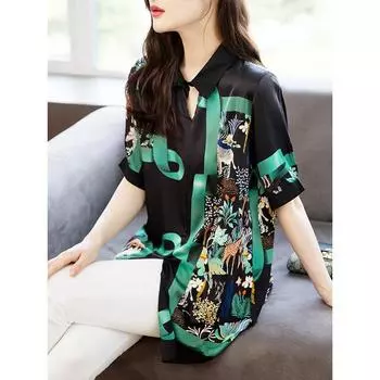 DIMANAF 2024 плюс размер, новая летняя стильная блузка, винтажная модная повседневная рубашка с коротким рукавом, женская свободная рубашка с принтом