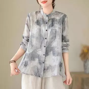 DIMANAF 2024 плюс размер, новая весенняя стильная блузка с длинным рукавом, повседневная рубашка, винтажный ретро-дизайн, женская свободная рубашка, льняная рубашка