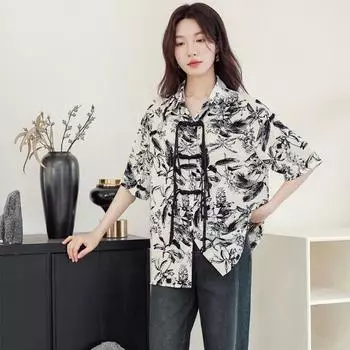 DIMANAF 2024 плюс размер, новая женская летняя блузка на пуговицах, рубашка с коротким рукавом, свободные повседневные топы большого размера с цветочным принтом, винтажные футболки