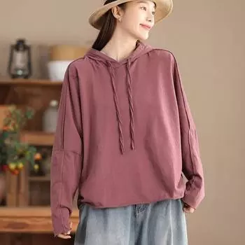 DIMANAF 2024 Плюс Размер Осень Однотонный Рукав Летучая Мышь Эластичный Толстовка Футболка Женская Однотонный Длинный Рукав Свободные Топы Футболки