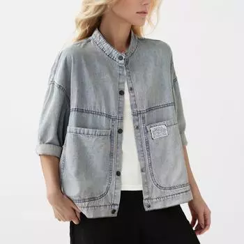 Dimanaf 2024 Плюс Размер Осень Зима Джинсовая Куртка Пальто Женщин Длинный Рукав Пуговица Базовая Винтажная Верхняя Одежда Синий