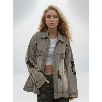 DIMANAF 2024 Плюс Размер Осень Зима Куртки Пальто Женские Джинсовые Свободные Длинные Рукава Повседневные Большие Размеры Пальто Черный