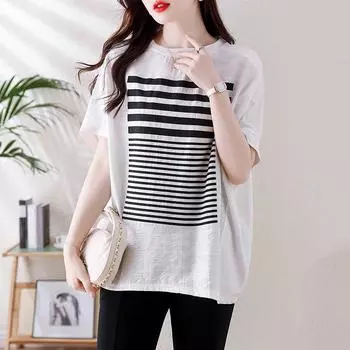 Dimanaf 2024 плюс размер повседневная футболка летние женские рукава «летучая мышь» свободные базовые топы с круглым вырезом футболка новый большой размер