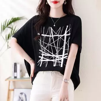 Dimanaf 2024 плюс размер повседневная футболка летняя женская с коротким рукавом свободные базовые топы с круглым вырезом футболка новый большой размер