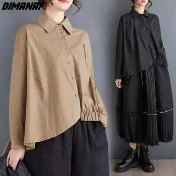 DIMANAF 2024 Плюс Размер Весенне-летняя блузка на пуговицах Повседневная рубашка с длинным рукавом Женская однотонная одежда Свободная рубашка-поло