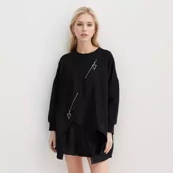 DIMANAF 2024 Плюс Размер Женская Футболка Повседневный Лоскутный Молния Пуловер Хлопок Однотонный Осенняя Футболка Новые Топы Большого Размера