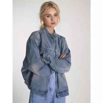 DIMANAF 2024 плюс размер женская куртка джинсовое пальто на пуговицах на молнии с карманами кардиган женское свободное пальто большого размера осень-зима пальто