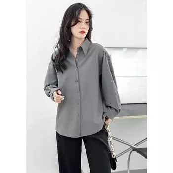 DIMANAF 2024 плюс размер женская летняя новая блузка рубашка свободные однотонные базовые женские повседневные винтажные футболки с длинными рукавами