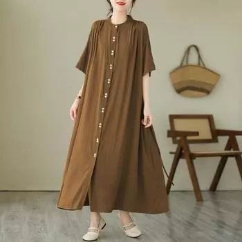 DIMANAF 2024 плюс размер женская летняя пляжная рубашка платье на пуговицах длинное платье без рукавов повседневный большой свободный сарафан 91664