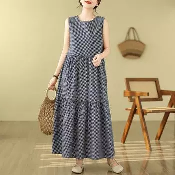 DIMANAF 2024 плюс размер женское летнее пляжное платье женское длинное платье без рукавов повседневный большой свободный сарафан