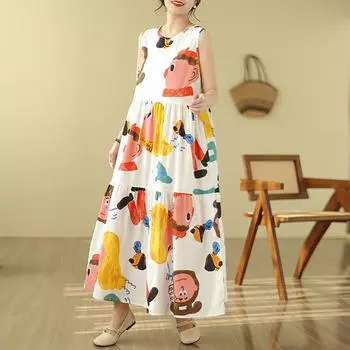 DIMANAF 2024 плюс размер женское летнее пляжное платье женское длинное платье без рукавов повседневный большой свободный сарафан