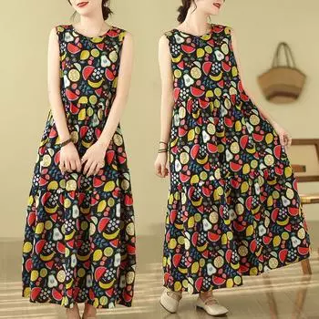 DIMANAF 2024 плюс размер женское летнее пляжное платье женское длинное платье без рукавов повседневный большой свободный сарафан