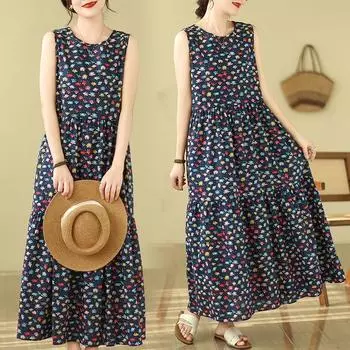 DIMANAF 2024 плюс размер женское летнее пляжное платье женское длинное платье без рукавов повседневный большой свободный сарафан