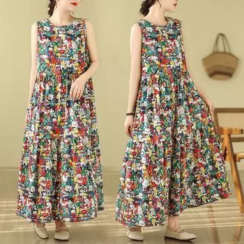 DIMANAF 2024 плюс размер женское летнее пляжное платье женское длинное платье без рукавов повседневный большой свободный сарафан