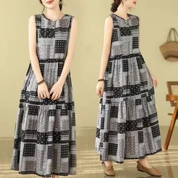 DIMANAF 2024 плюс размер женское летнее пляжное платье женское длинное платье без рукавов повседневный большой свободный сарафан