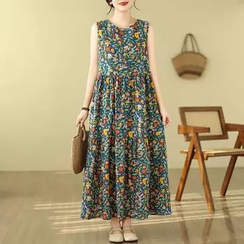 DIMANAF 2024 плюс размер женское летнее пляжное платье женское длинное платье без рукавов повседневный большой свободный сарафан