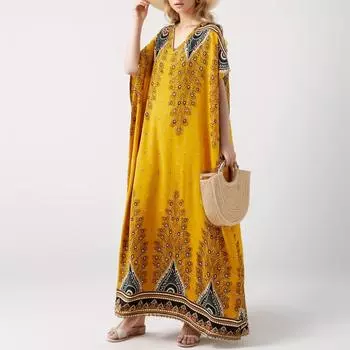 Dimanaf 2024 платье больших размеров женская одежда летний сарафан богемный цветочный принт элегантное женское свободное платье макси больших размеров 5XL XL красный