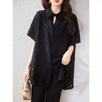 DIMANAF 2024, повседневная футболка больших размеров, летняя женская свободная однотонная рубашка с коротким рукавом, новые черные топы большого размера